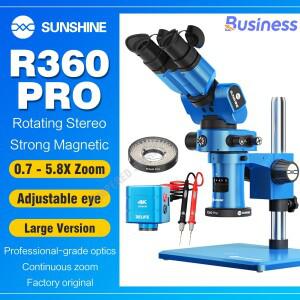 SUNSHINE R360PRO 전자 삼안 현미경 접이식 통합 7-58X 줌 기능 PCB 납땜 수리용 회전식 비전 도구