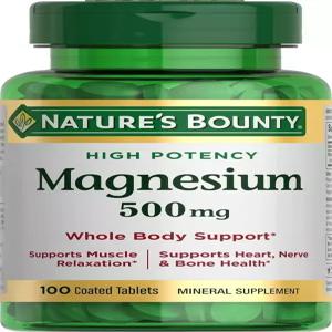 네이처의 바운티 마그네슘 미네랄 보충제 뼈와 근육 건강에 도움 500mg 코팅 정제 100개 함유