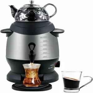 OJHGRDFV 터키 차 제조기 5L 스테인리스 스틸 찻주전자 1L 세라믹 1800W 전기 사모바르 보온 기능 포함