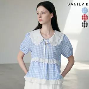 레이스 빅카라 체크 반팔 블라우스