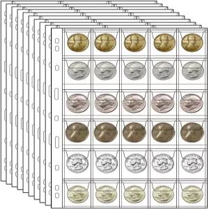 10장 각 30개의 포켓 코인 컬렉션 페이지 바인더 앨범용 슬리브 9홀 삽입 프로텍터 실버 달러 지폐 쿼터