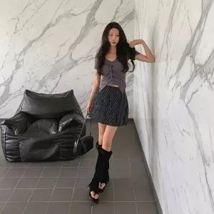 여성용 봄 여름 쿨 코튼 줄무늬 미니 치마