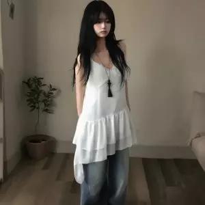 [입꼬]아쿠비 언발란스 프릴 캉캉 레이스 나시 미니원피스2color
