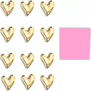 12PCS 골드 러브 하트 냉장고 자석 귀여운 소형 장식 0.83인치 스티커 메모 패드 포함 가정용 주방 사무실