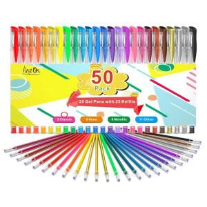 젤 펜 50팩 펜 세트 25색 25개와 성인용 컬러링 북 드로잉 낙서 공예 스크랩북 글머리글링