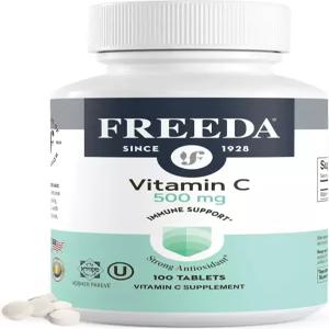 프리다 비타민 C 500mg 코셔 강력한 면역 지원 아스코르브산으로 삼키기 쉬운 정제 순수 VIT 보충제 100개