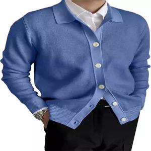 QOAAIE 케이블 니트 가디건 스웨터 남성용 경량 오픈 프론트 V 넥 버튼 긴팔 솔리드 XLarge Blue