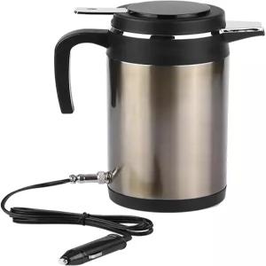 Acouto 12V 자동차 전기 주전자 1000ML 스테인리스 스틸 전기차 여행용 보온 물병 난방 컵