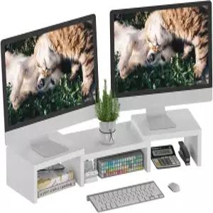 슈퍼자어 조절식 듀얼 모니터 라이저 노트북 TV PC 및 프린터를 위한 수납 공간이 있는 데스크탑 스탠드
