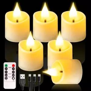 6Pc 충전식 티 라이트 리모컨 및 타이머가 장착된 1.5 x2.2 불꽃 없는 LED 보티브 캔들 가정용 웨딩