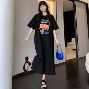 [라일리여성의류] Rly 드로잉 반팔드레스 플레어 핏 편안한 썸머코디