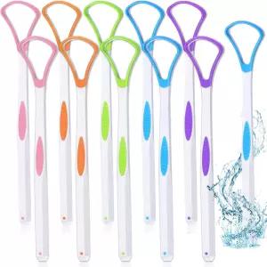 Yerliker 10개 혀 스크레이퍼 클리너 휴대용 구강 브러시 관리 도구 구취 퇴치