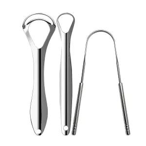 주르하우 3pcs 스테인리스 스틸 혀 스크레이퍼 구취를 줄이기 위한 곡선 디자인의 금속 클리너 신선한