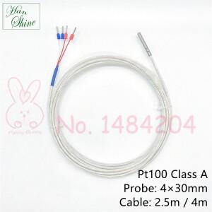 PT100 등급 A 온도 센서 4mm  30mm 방수 열 감지기 차폐 FEP 4 와이어 2.5m 고정밀 Porbe