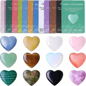 12 PCS 내추럴 하트 크리스탈 모양의 힐링 스톤 팜 0.8인치 광택 러브 원석 포켓 세트 벌크 밸런싱 명상