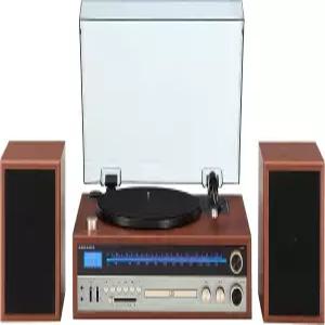 블루투스 CD AMECHATRONICSFM 및 포함 스피커 호두가 있는 Crosley 1975T 턴테이블 시스템