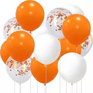 12인치 주황색 및 흰색 라텍스 헬륨 풍선 파티 장식용 색종이 50팩