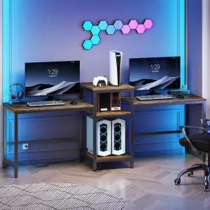 CHOEZON 78.7 POWER LOGIC 콘센트와 3단 선반이 있는 2인용 컴퓨터 책상 AC 4개와 USB 포트 2개가 대형