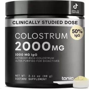 토니크 소 초유 분말 보충제 2000mg 장 건강 면역 지원 및 피부를 위한 50 IgG 프렌치 농장에서 자르까지
