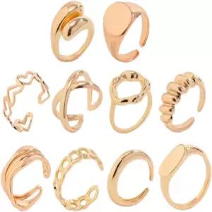 ZMANYIJEW 여성용 청키 골드 링 10PCS 돔 오픈 스태커블 스테이트먼트 핑거 너클 펑크 빈티지 주얼리