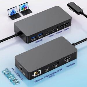 MS SURFACE DOCK 트리플 디스플레이 4K@60HZ HDMI+ USB C + DP(120W 전원 어댑터 포함) MICROSOFT PRO용 PRO 도킹 스테이션 12 / 11 10 9 8 7 LAPTOP7 6 5 4 GO