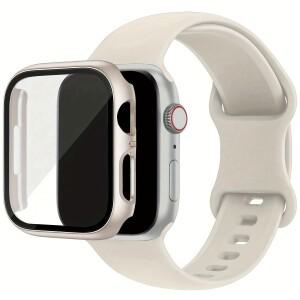 애플워치 밴드 44mm 38mm 스포츠 팔찌 iWatch 시리즈 8 9 7 6 5 4 3 SE 실리콘 유리+케이스+스트랩