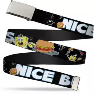 크롬 버클 웹 벨트 스폰지밥 크래비 패티 NICE BUNS 웨빙