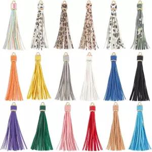 CALFOVERA 18PCS 4.33인치 멀티컬러 가죽 태슬 벌크 키체인 핸드메이드 소프트 PU 펜던트 핸드백 매력