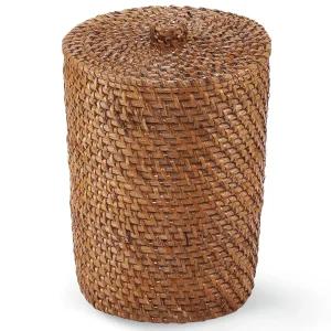 뚜껑과 라이너가 있는 84ECO 브라운 위커 쓰레기통 라탄