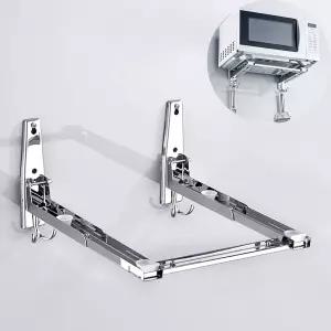 ZGFUSVFD 스테인리스 스틸 전자레인지 벽걸이 오븐 접이식 확장형 스탠드 홀더 선반 랙 후크 슬라이드 바는