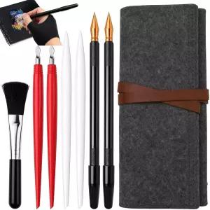 8PCS 스크래치 아트 도구 전문가 세트 오프 캔버스 키트 스크레이퍼 2개 듀얼 헤드 펜 우드 스타일러스