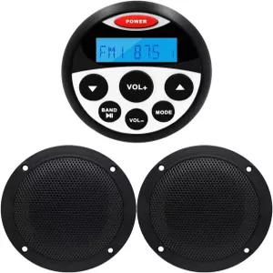 구자레 마린 스테레오 - 방수 블루투스 MP3 USB AM/FM 라디오(블랙 스피커 2개 포함) (304-4001B)