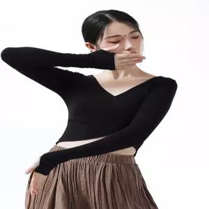 애비걸 틴 걸스 여성 발레 랩탑 요가 운동 엄지 구멍이 있는 롱 슬리브 댄스 셔츠 2가지 착용감