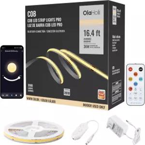 16.4피트 블루투스 화이트 COB LED 스트립 라이트 앱 포함 2700K Ra93 디밍 가능한 밝은 따뜻한 색상의