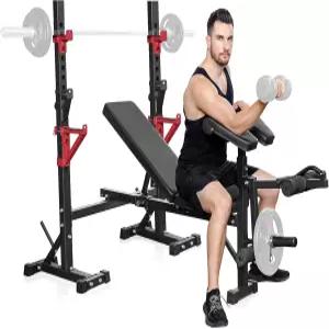 스쿼트 랙이 있는 웨이트 벤치 봉킴 조절식 다용도 접이식 및 바벨 스탠드 프레스 660Lbs