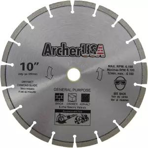 Archer Pro 10인치 크기. 콘크리트 돌 석조 페이버 벽돌 블록을 빠르게 자르는 범용 다이아몬드 톱날