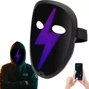 블루투스 프로그래머블 앱이 있는 BBDKL LED 마스크 코스튬 코스프레 파티를 위한 빛나는 조명 페이스