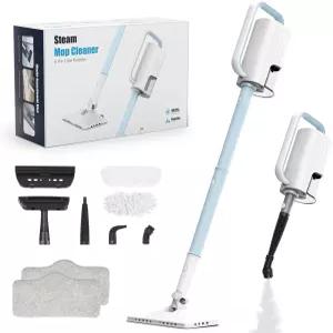 6in1 스팀 걸레 1200W 가정용 회전식 청소기 2개 모드 400ML 탈착식 탱크 23FT POWER LOGIC 코드 패드 하드