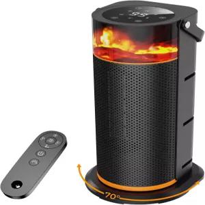 스페이스 히터 실내용 1500W 휴대용 난방기 화염 효과 조명 리모컨 포함 PTC 세라믹 전기 4가지 모드 9H