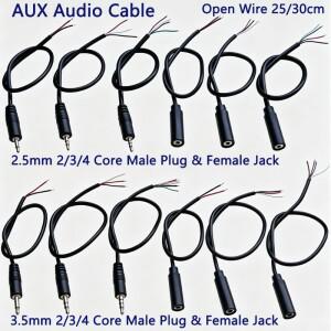 1PC 3.5mm AUX 오디오 케이블 2 3 4 코어 TS 남성 여성 오픈 와이어 25/30cm DIY 자동차 스피커 헤드폰 MP3