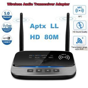NFC 80M Aptx 저지연 HD 블루투스 5.0 오디오 송수신기 SPDIF 3.5mm AUX RCA 무선 어댑터 차량용 TV PC용