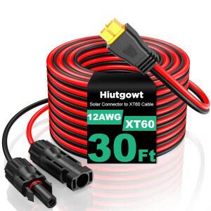 HIUTGOWT 12AWG XT60 태양광 케이블 30FT 대 3 10 15 20 25 40 50FT 패널 커넥터 어댑터 케이블 휴대용 발전소용 충전