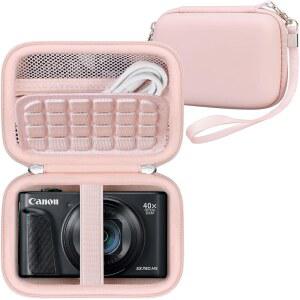 캐논 파워샷 SX740 / SX730 SX720 SX710 SX260 ELPH 360 HS 디지털 카메라용 RAIAL 휴대용 케이스 브이로그 카메라 여행용 하드백 배터리용 메시 포켓 SD 카드 및 USB 케이블 핑크