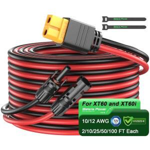 바테리아 파워 10FT 태양광 커넥터 - XT60 어댑터 연장 케이블 12AWG 패널 충전 케이블 RV 폴더블 패널 휴대용 발전소 발전기(1PCS)용