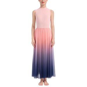 Lyrical Dance Costumes Women Modern Contemporary Dancewear Sleeveless Ombre Tulle Maxi Long Dress Competition Wear for Teen Girls Retical Stage Performance Dresses Pink Gradient