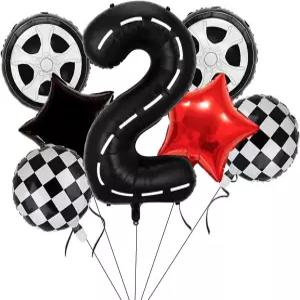 경주용 자동차 생일 풍선 장식 40인치 경마장 블랙 2호 2번째 테마 파티 용품 7개