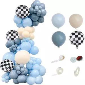 마이데코블 경주용 자동차 풍선 갈랜드 아치 키트 100PCS 마카롱 블루 스모크 체크무늬 호일 포함 패스트