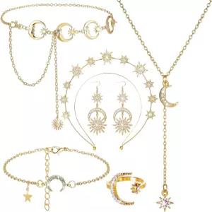 글렌말 6개 CROWN 문 스타 헤드밴드 천상 귀걸이 벨트 티아라 주얼리 신부 결혼식 달 여신 의상 액세서리