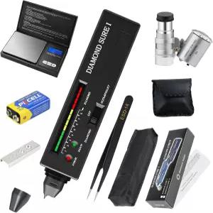 365nm UV 광과 60배 LED 루프가 장착된 전문 다이아몬드 테스터 펜 키트 실제 및 CZ용 열전도성 젬 청각