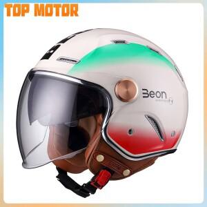 BEON B122 레트로 바이크 오토바이 헬멧 하프 Capacete 오픈 페이스 더블 렌즈 Casco Electric Motobike EC